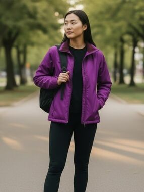 Columbia Women's Purple Zip Up Fleece Lined High Collar Jacket Activewear XL